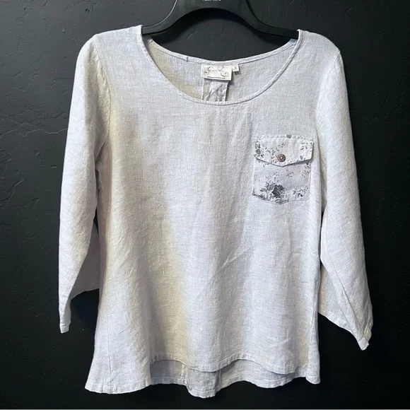 Paper Lacer women blouse Size: S color: Beige 100% Linen - Picture 1 of 11